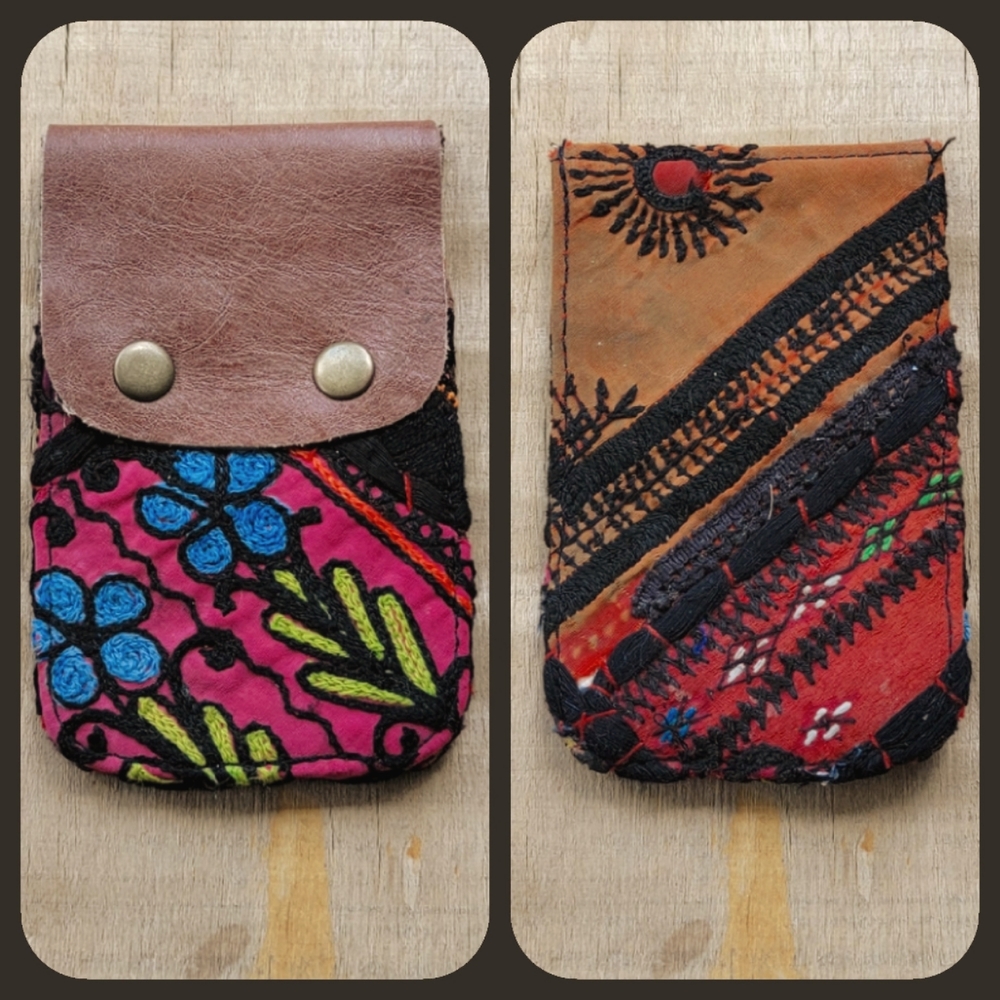🪬🍄 Free People Boho Embroidered Repurposed vtg banjara hippie Wallet card case